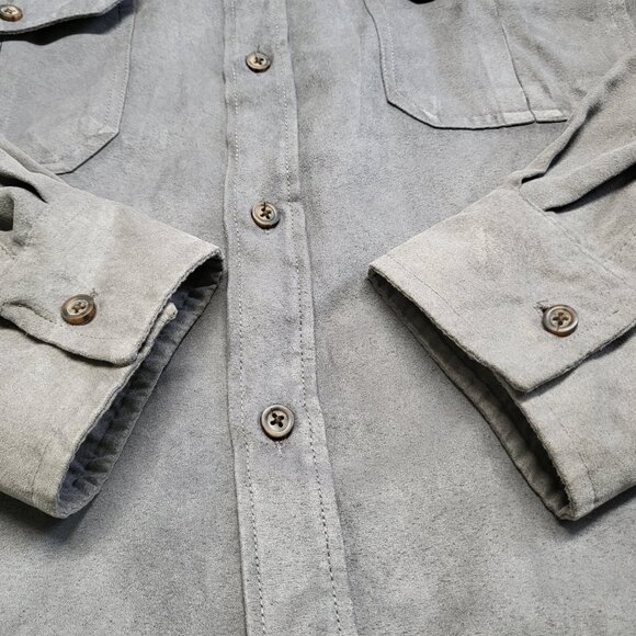 Basic Editions Shirt Faux Suede Mens Large Button Up Long Sleeve Lined Pockets - Picture 7 of 16